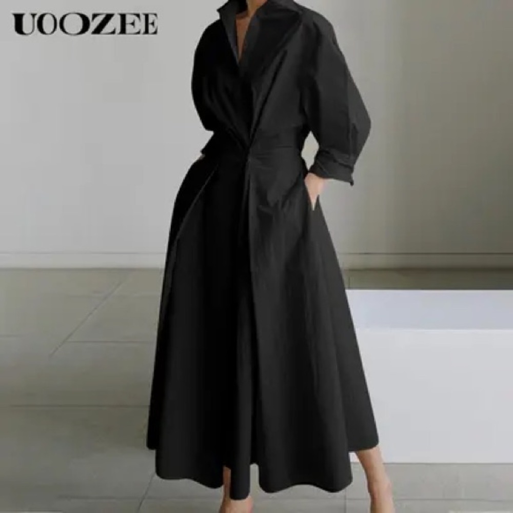 UOOZEE Black Long Sleeve Maxi Dress